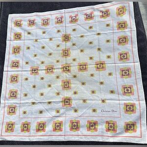 Dior Vintage White Floral Logo Cotton Scarf - Pink & Yellow Pattern